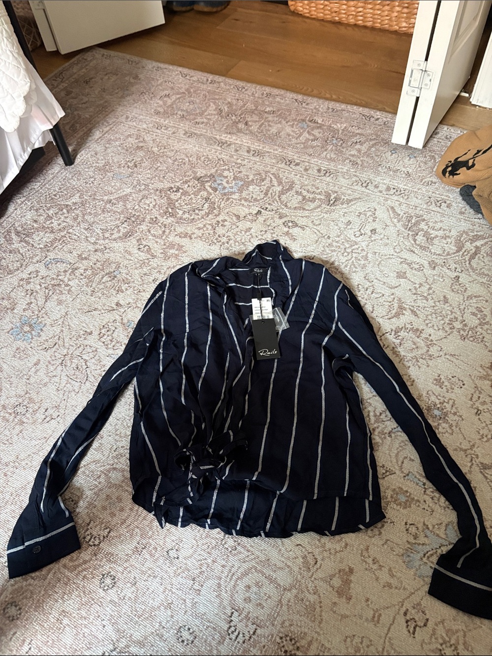 Rails Navy Striped Tie-Front Button Down Shirt